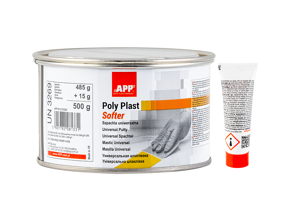 Szpachla uniwersalna z utwardzaczem APP Poly Plast Softer|<p>0,5kg</p>
